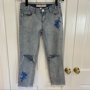 Ashley Mason embroidered light wash ripped jeans